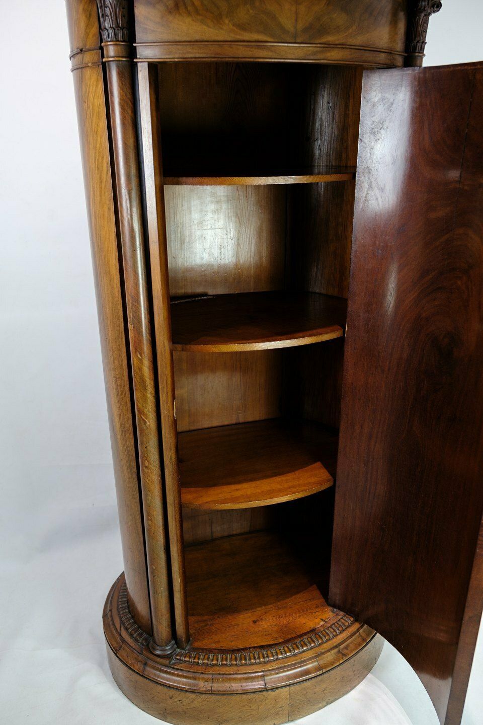 Oval Pedestal Cabinet With Mahogany Carvings From 1820s photo vinterior