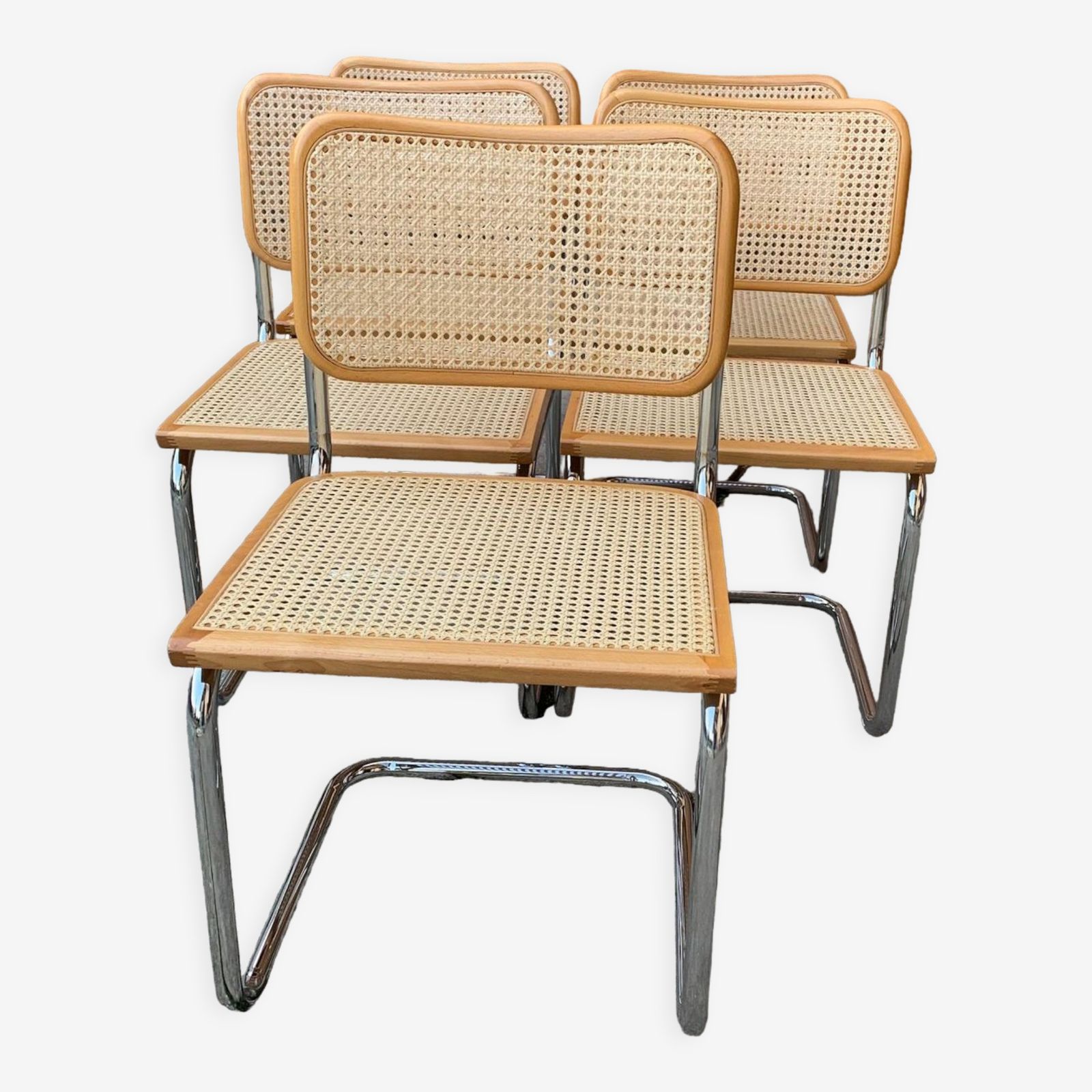 Set Of 5 Mid Century Italian B32 Cesca Chairs By Marcel Breuer, 1970s