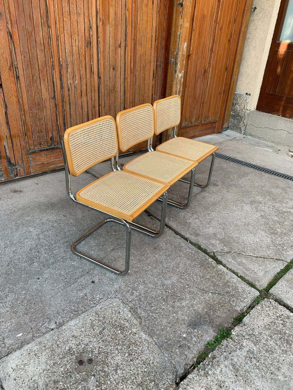 Set Of 3 Mid Century Italian B32 Cesca Chairs By Marcel Breuer, 1970s photo for sale