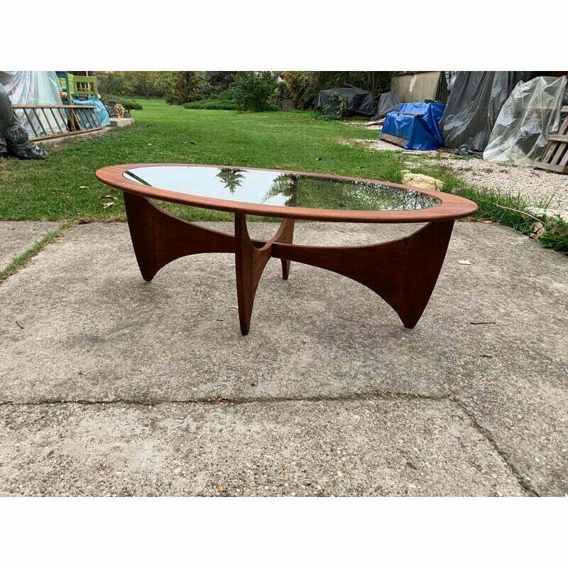 Vintage Astro Oval Teak Coffee Table With Glass Top By Victor Wilkins For G Plan, 1960 photo vinterior