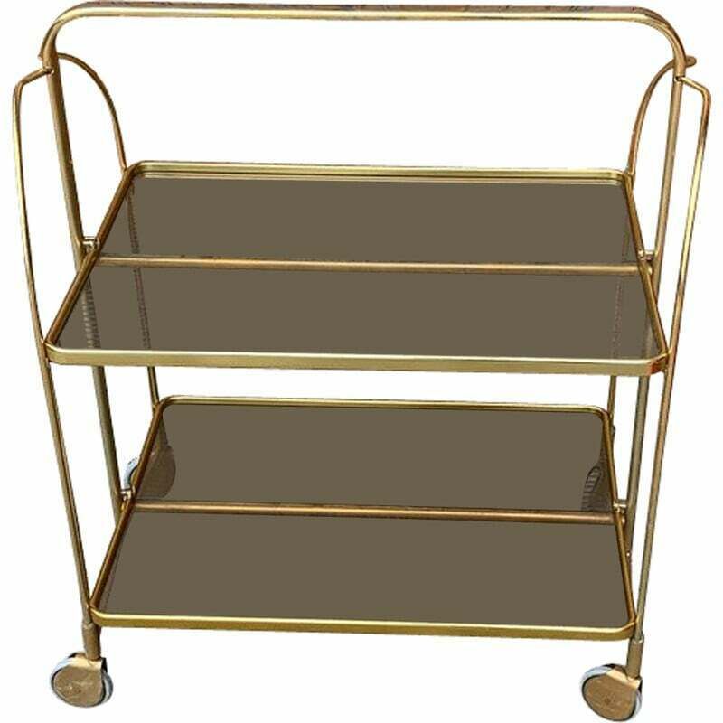 Vintage Folding Trolley In Gold Brass And Plastic
