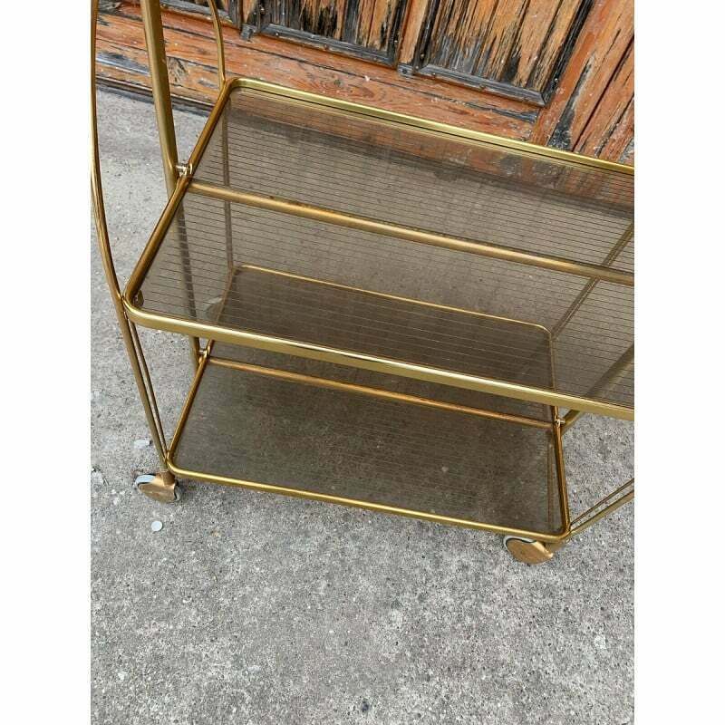 Vintage Folding Trolley In Gold Brass And Plastic photo vinterior
