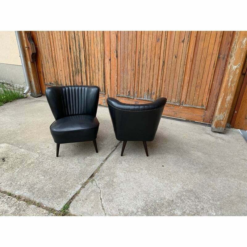 Pair Of Mid Century Sky Black Cocktail Armchairs, 1950s photo for sale