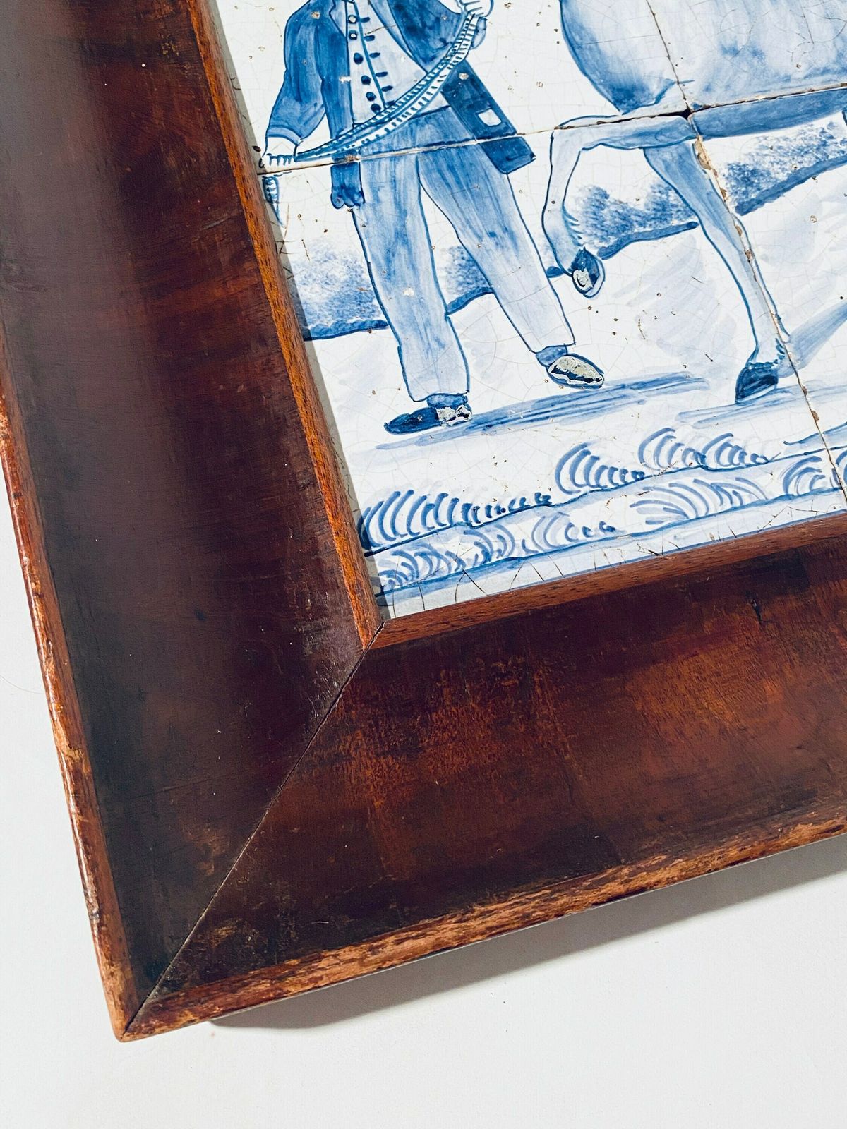 Antique Delft Blue Ceramic Tile Horse Farmer Motif Picture / Dutch Tiles / 1890s photo buy