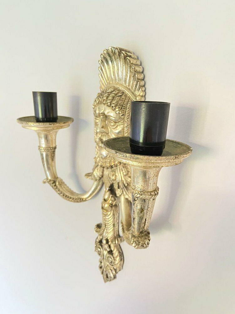 Silver Plated Alloy Greek Tragedy Wall Lamps, Set Of 2 photo furniture