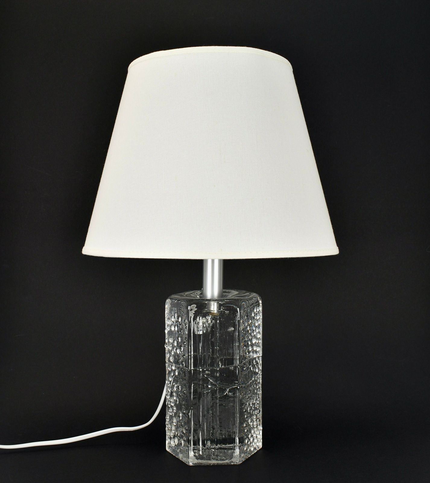 Mid Century Solid Crystal Structured Table Lamp By Willem Heesen For Royal Leerdam | Accent Light Ice Glass | Modernist Modern Vintage photo buy