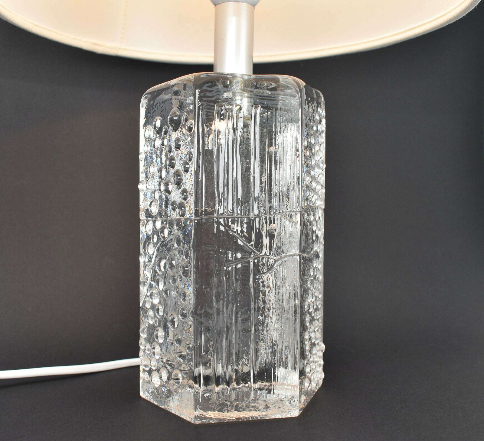photo furniture Mid Century Solid Crystal Structured Table Lamp By Willem Heesen For Royal Leerdam | Accent Light Ice Glass | Modernist Modern Vintage