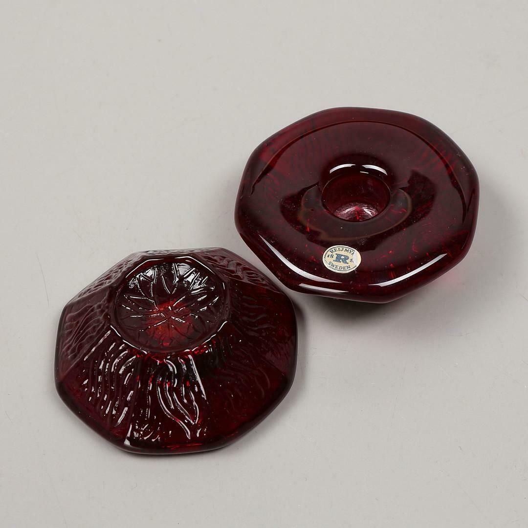 Gift Set 5 Glass Objects, Monica Bratt, Ruby Red Candle Holder / Jug Reimyre photo furniture