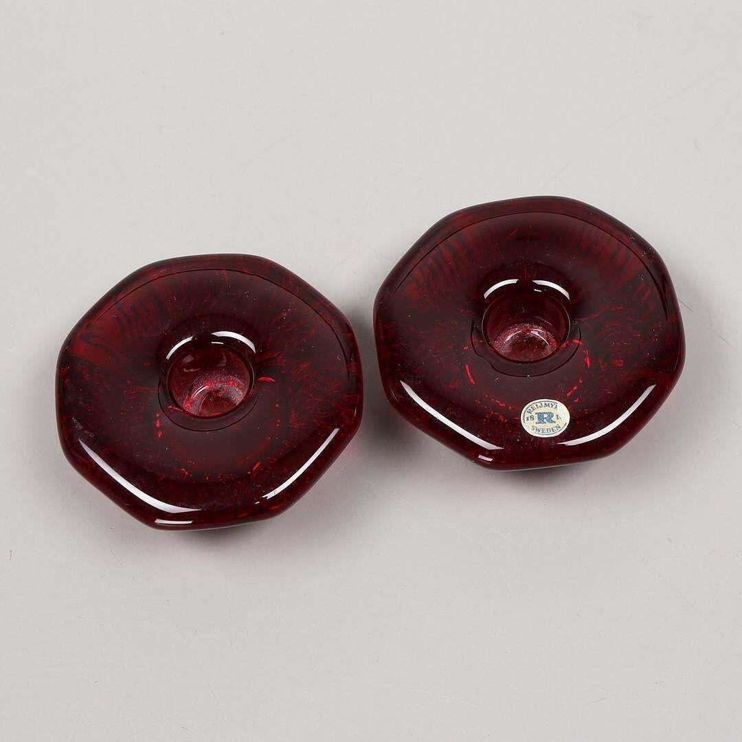 Gift Set 5 Glass Objects, Monica Bratt, Ruby Red Candle Holder / Jug Reimyre photo Home Decor