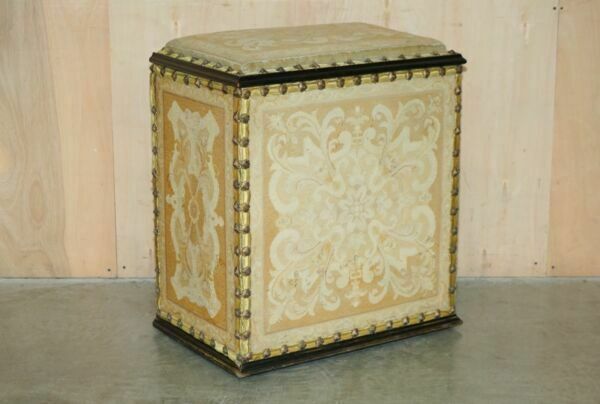 Antique French Circa 1880 Original Embroidered Upholstery Floral Linen Trunk photo furniture