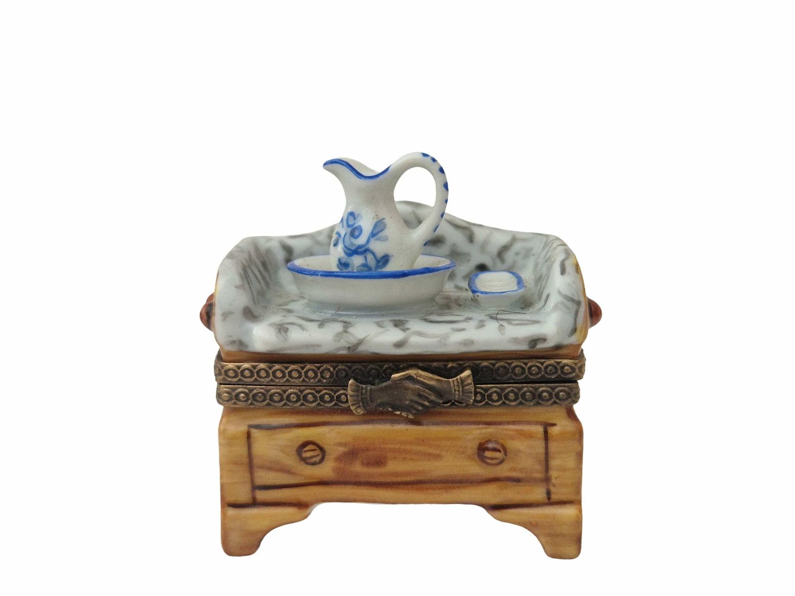 Limoges Miniature Wash Cabinet Pill Box, Hand Painted Collectible French Porcelain Trinket Box