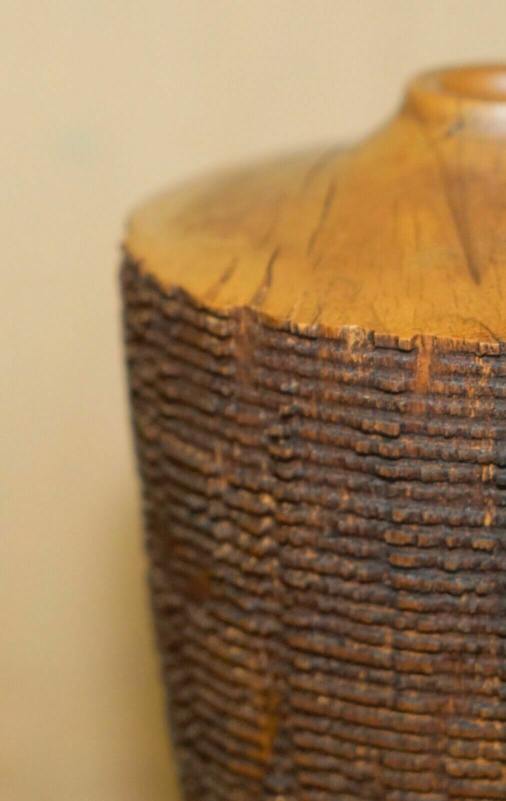 Large Ornately Hand Carved Wooden Vase Makers Signature To The Base photo 295.0