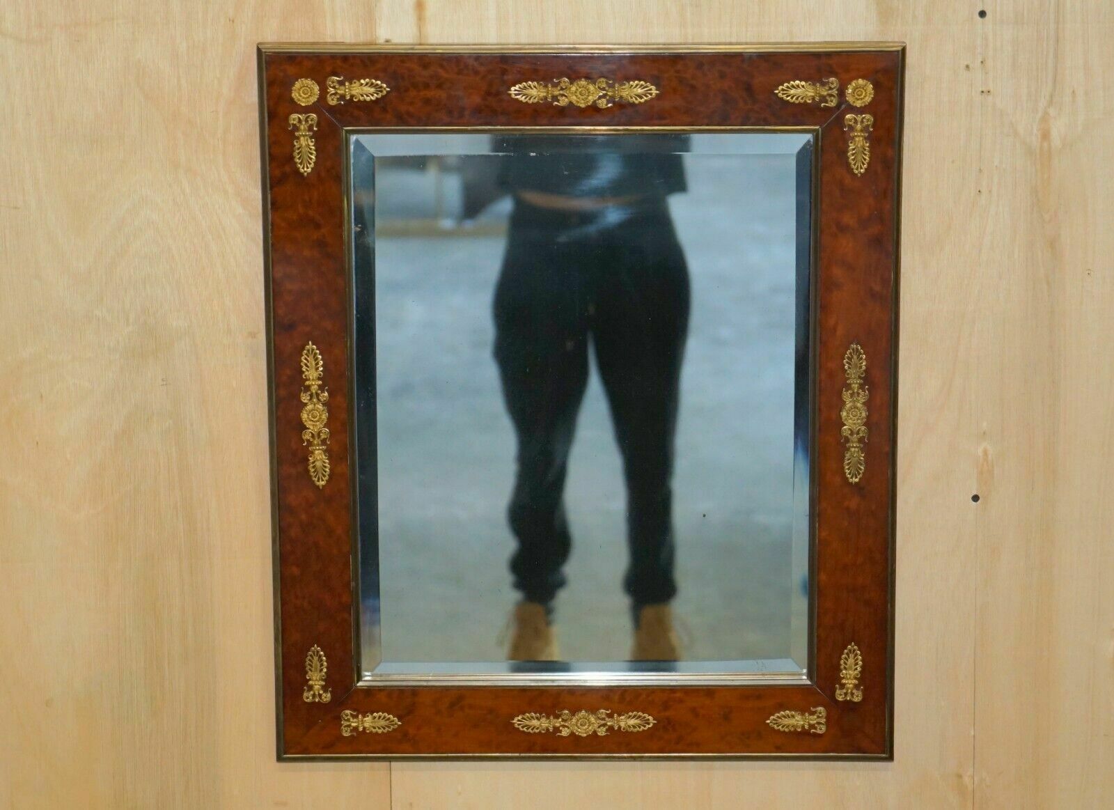 Sublime Antique 1860 Burr Walnut & Gilt Brass Louis XVI French Empire Mirror photo furniture