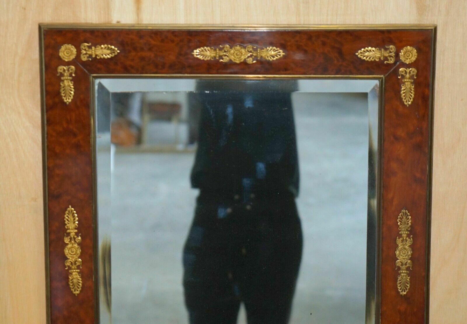 Sublime Antique 1860 Burr Walnut & Gilt Brass Louis XVI French Empire Mirror photo for sale
