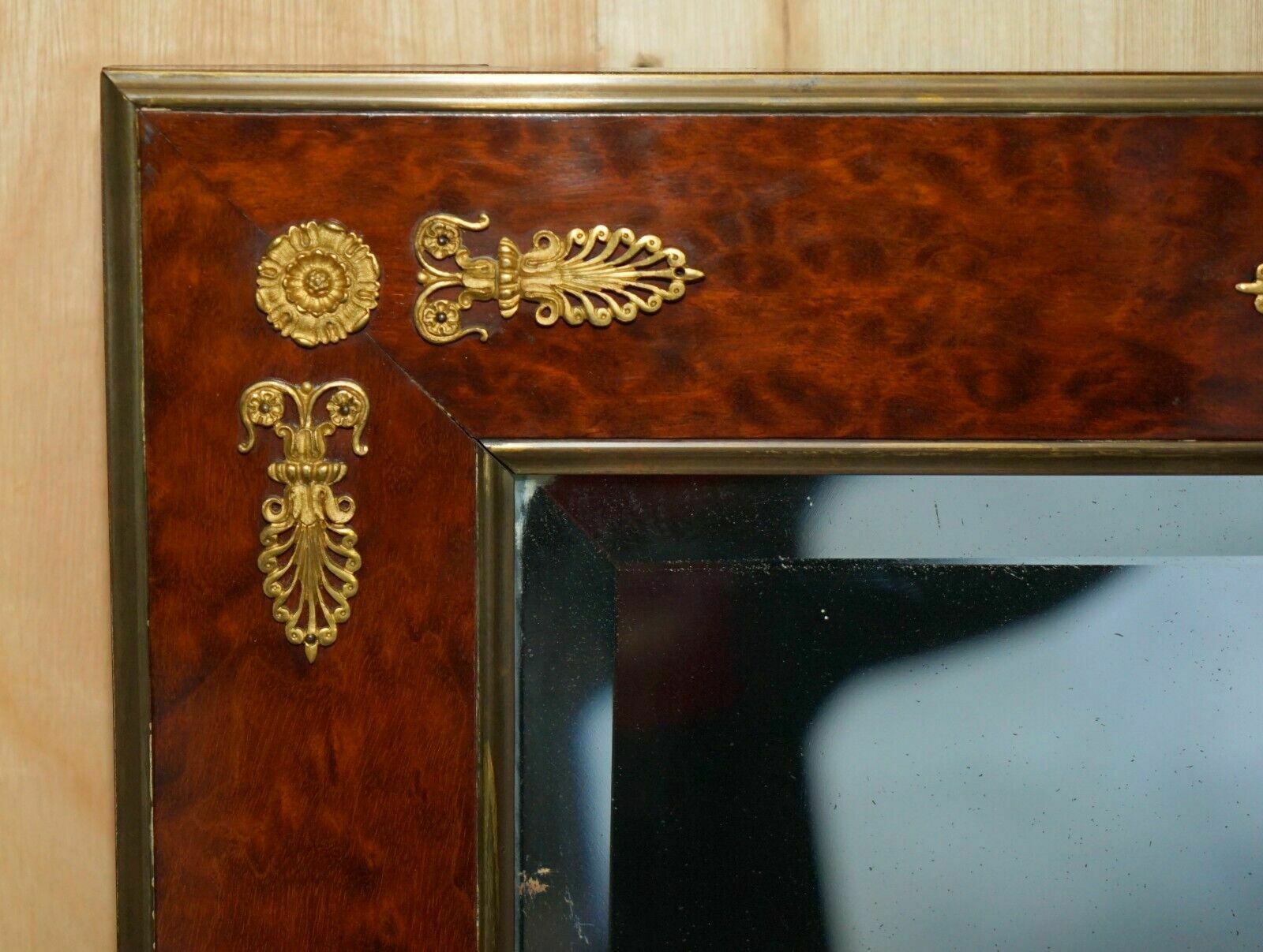 Sublime Antique 1860 Burr Walnut & Gilt Brass Louis XVI French Empire Mirror photo Home Decor