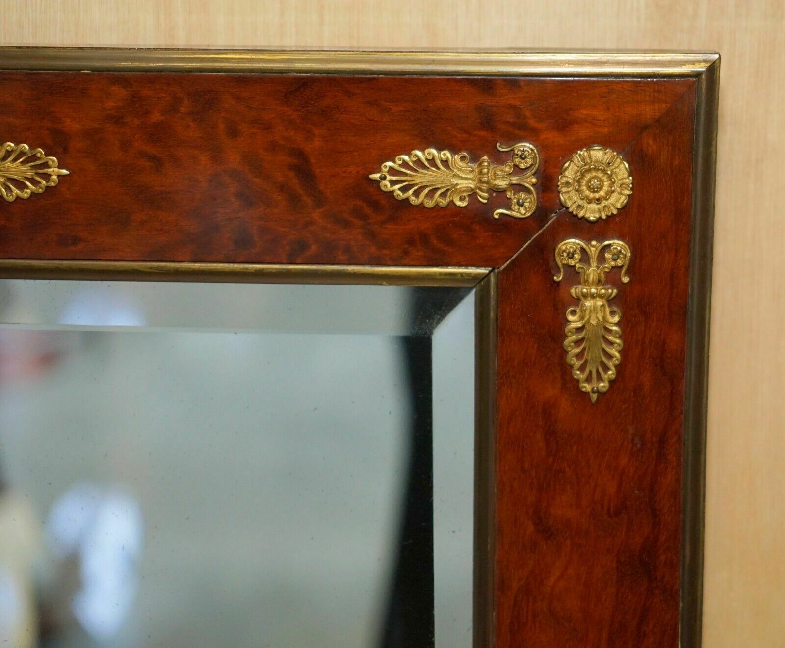 Sublime Antique 1860 Burr Walnut & Gilt Brass Louis XVI French Empire Mirror photo vinterior