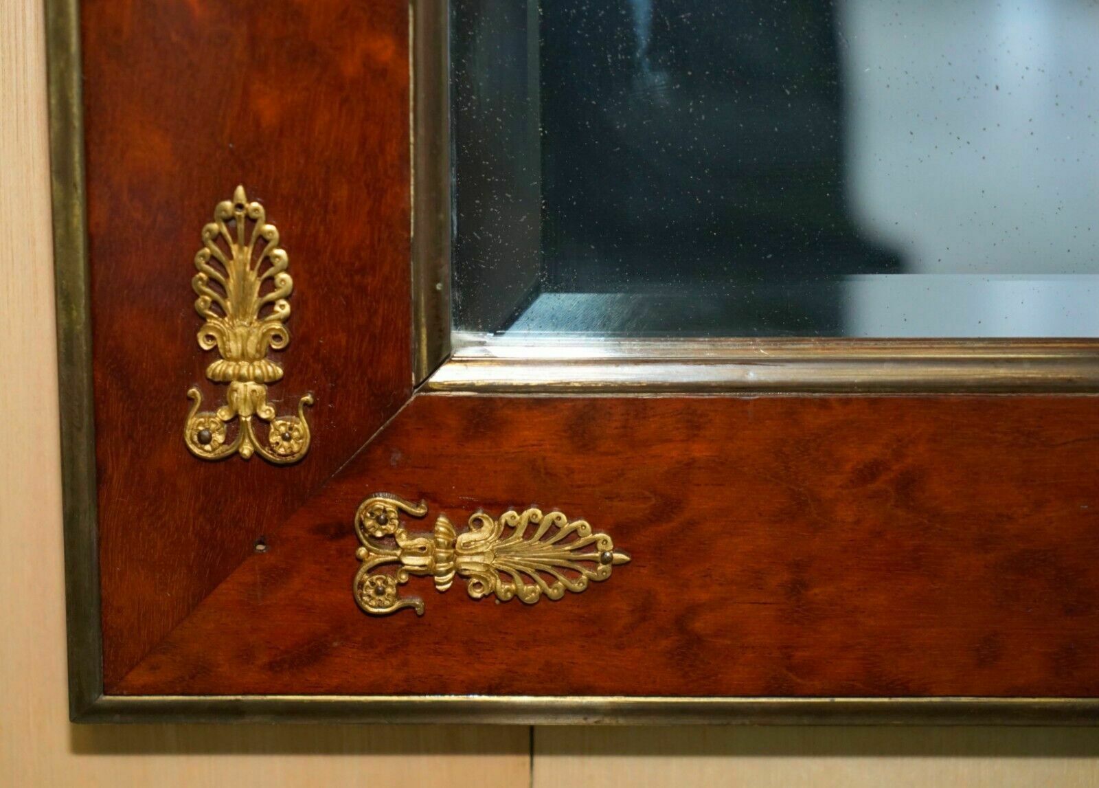 1950.0 Sublime Antique 1860 Burr Walnut & Gilt Brass Louis XVI French Empire Mirror photo