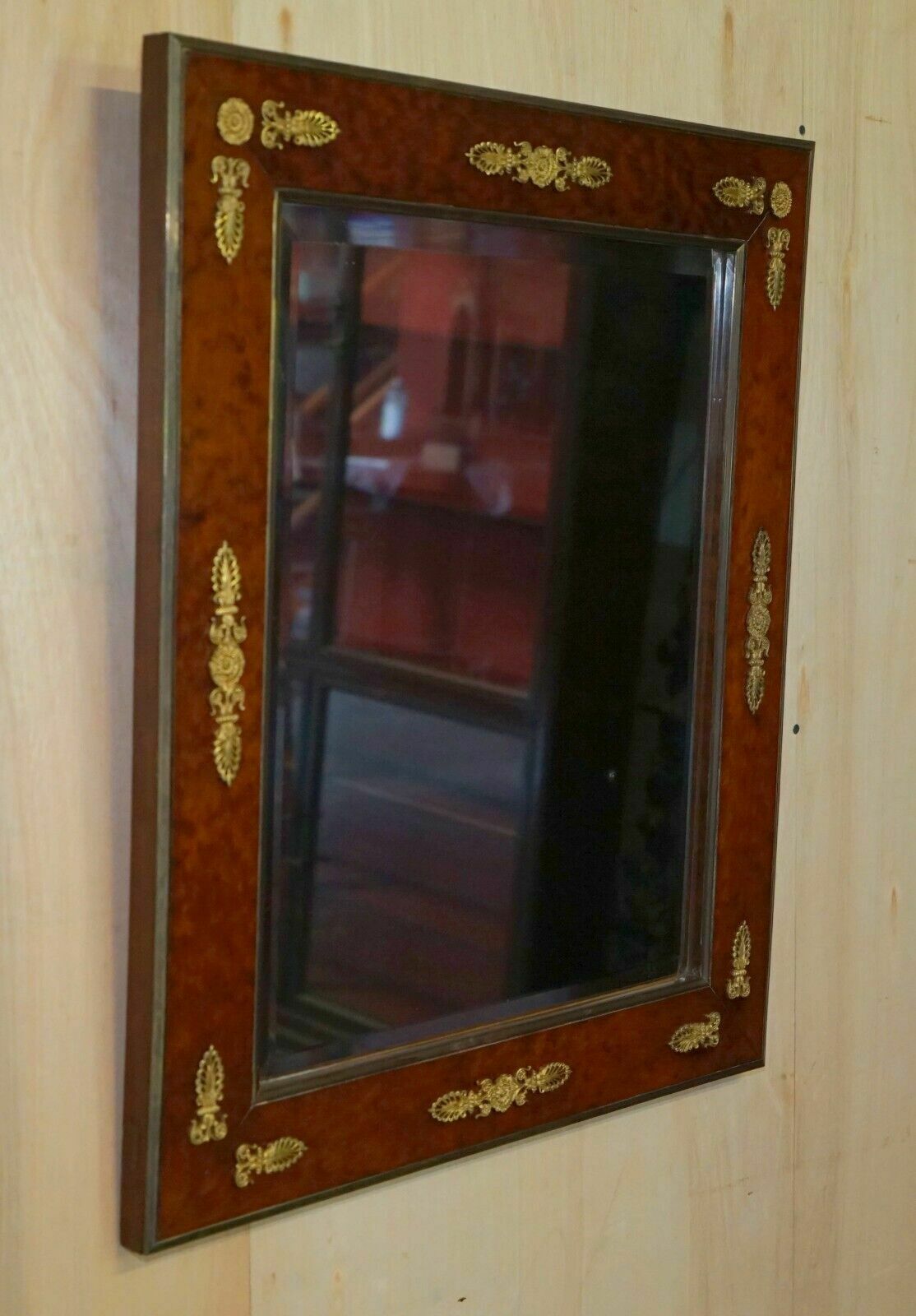 photo vintage Sublime Antique 1860 Burr Walnut & Gilt Brass Louis XVI French Empire Mirror