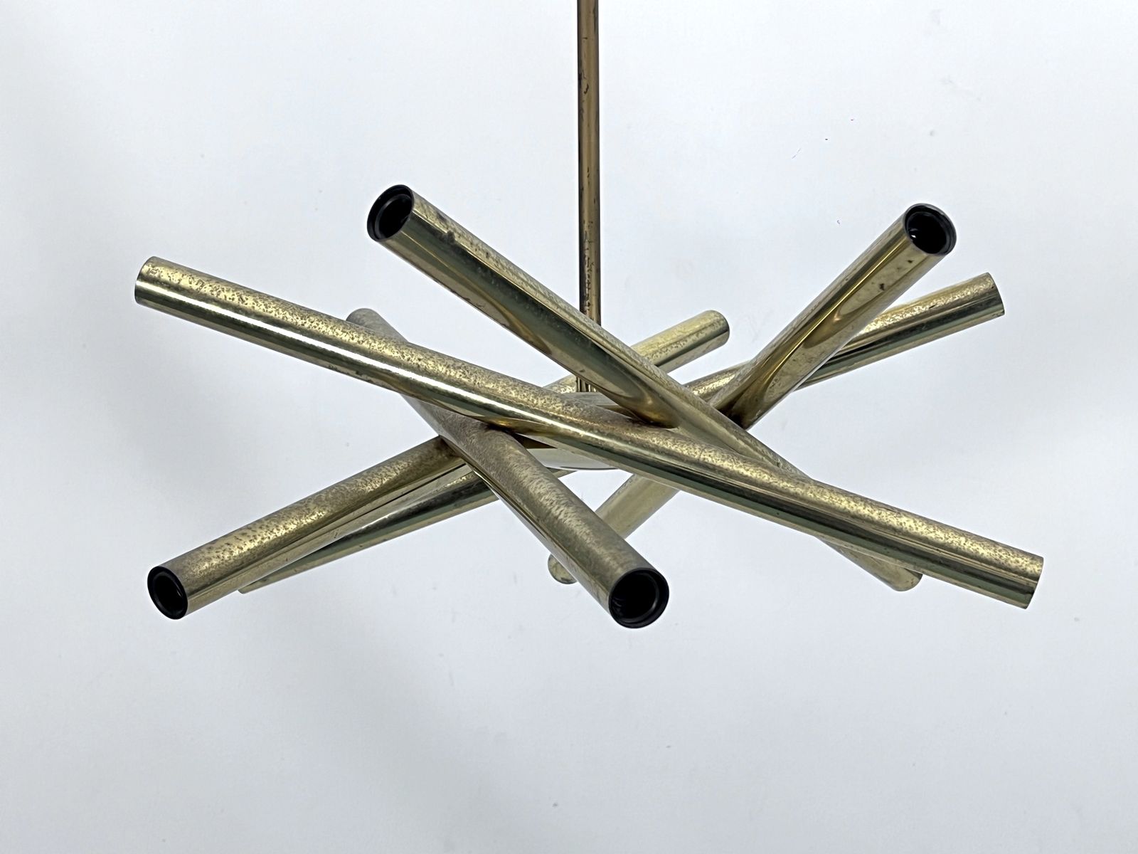 Mid Century Modern 12 Lights Brass Chandelier By Stilnovo. Italy 1960s photo for sale