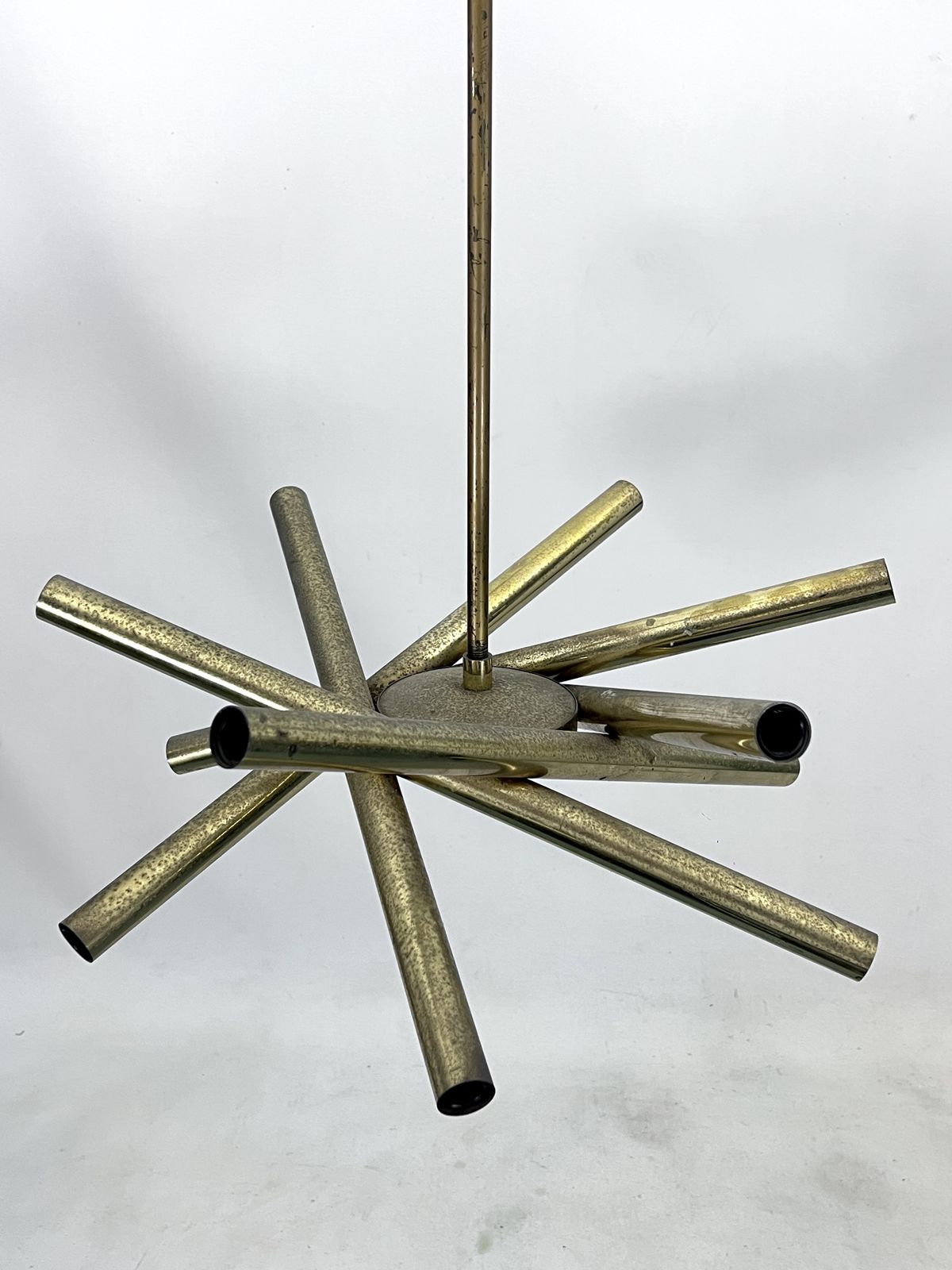 Lighting Mid Century Modern 12 Lights Brass Chandelier By Stilnovo. Italy 1960s photo