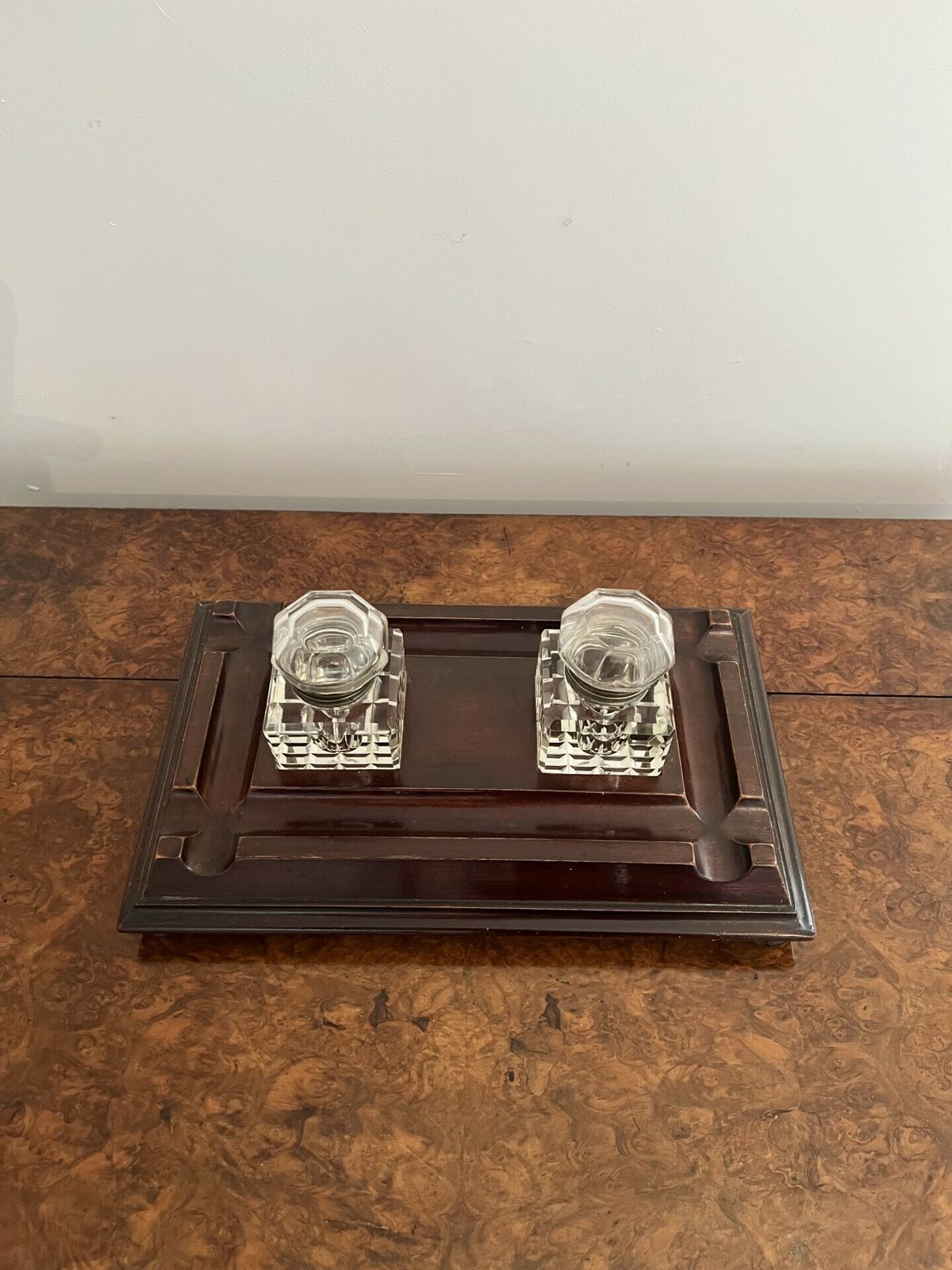 Large Antique Quality Mahogany And Glass Desk Set photo for sale