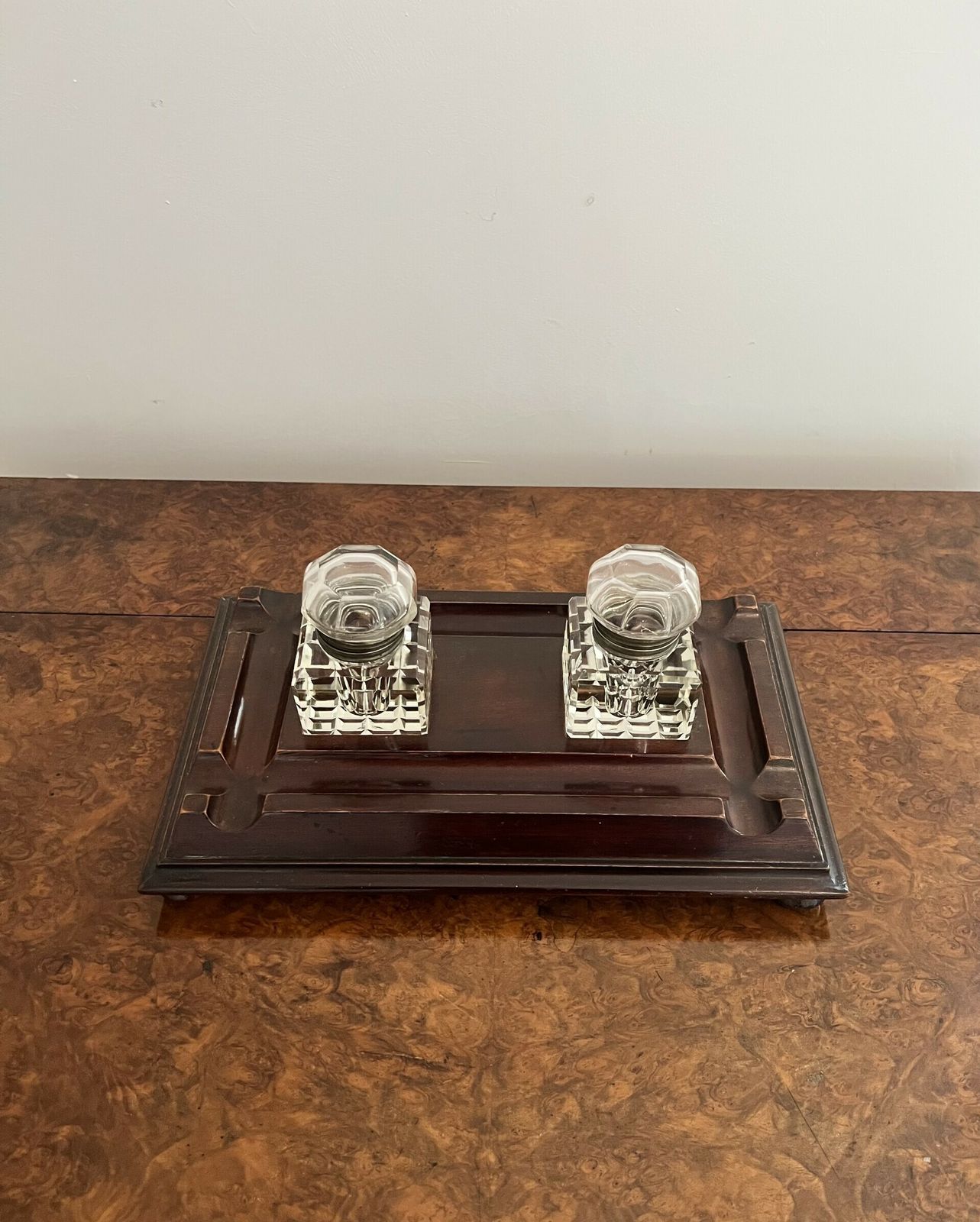 Large Antique Quality Mahogany And Glass Desk Set photo vinterior