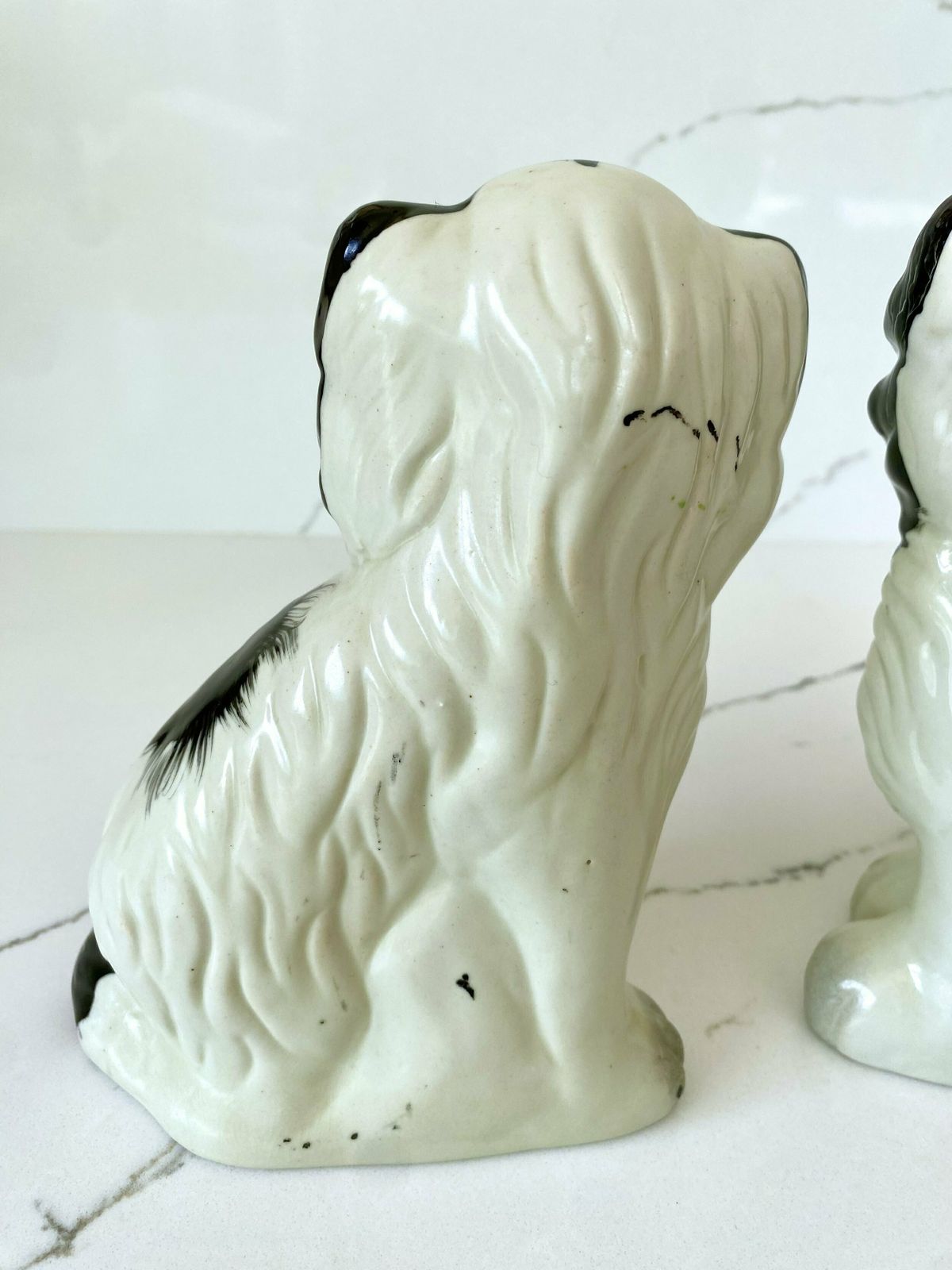Pair Of Antique Pottery Mantle Dogs With Baskets Of Flowers photo vinterior