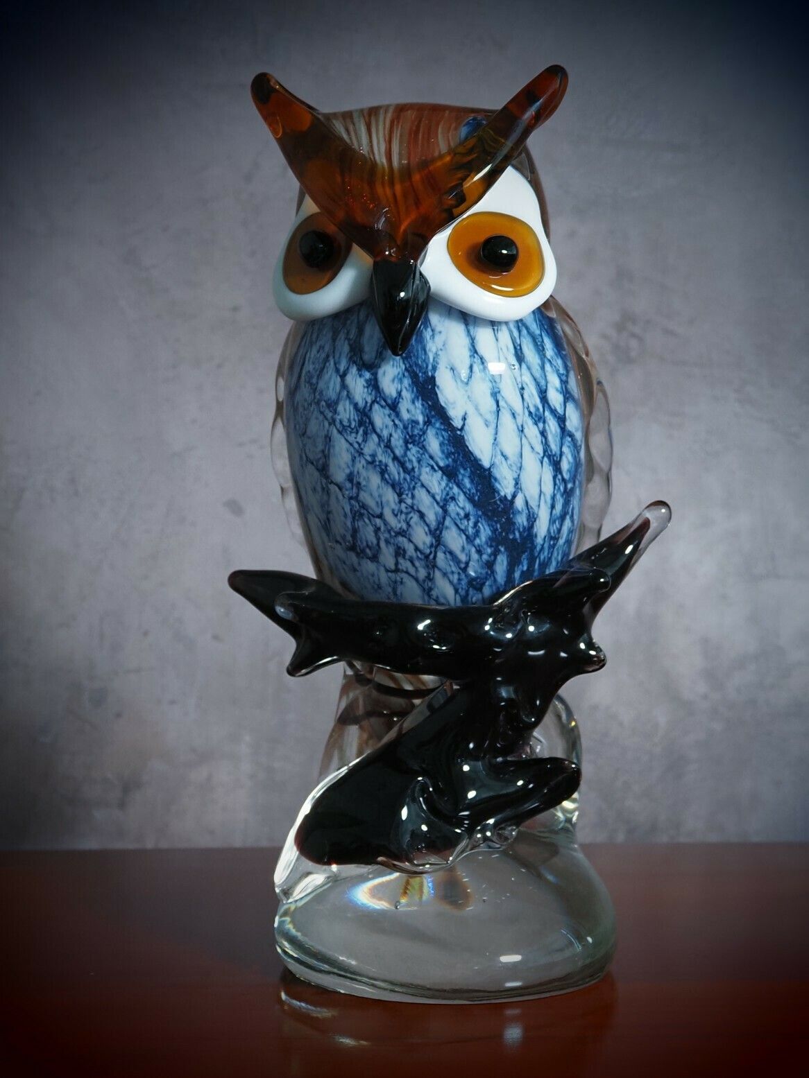 Murano Style Owl On Branch Glass Figurine, Night Bird Glass Sculpture, Italian Style Home Decor, Ideal Gift For Collectors photo furniture