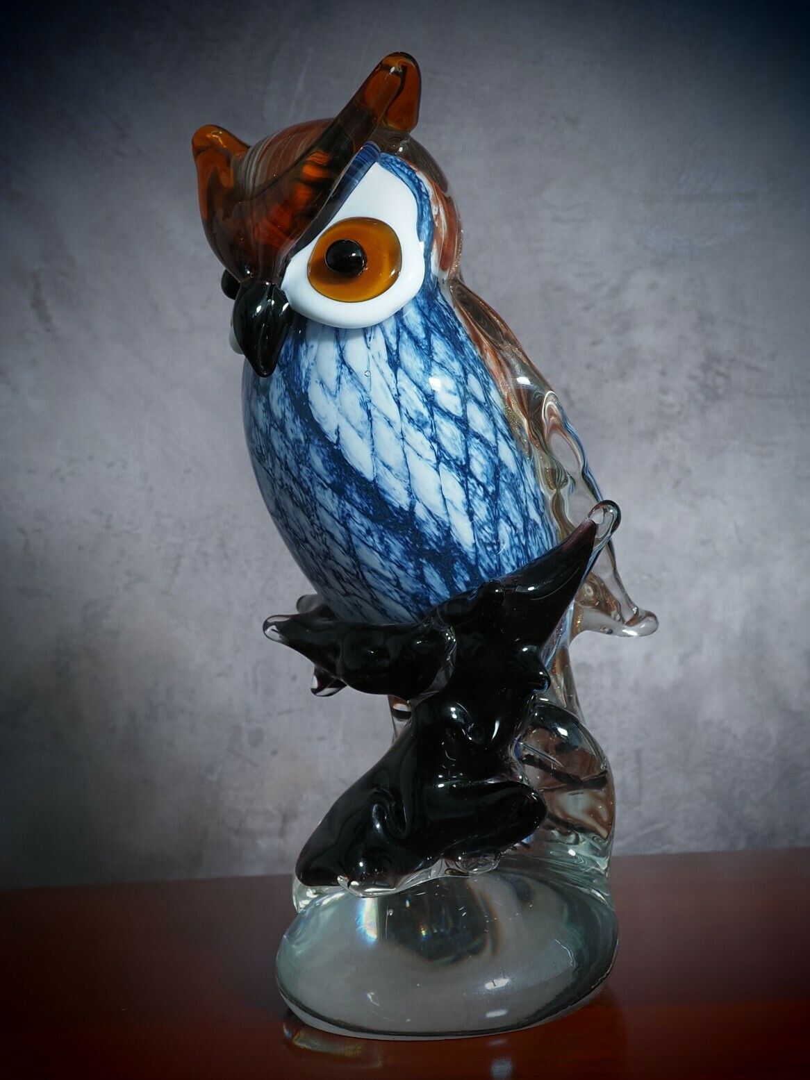 Murano Style Owl On Branch Glass Figurine, Night Bird Glass Sculpture, Italian Style Home Decor, Ideal Gift For Collectors photo 184.0