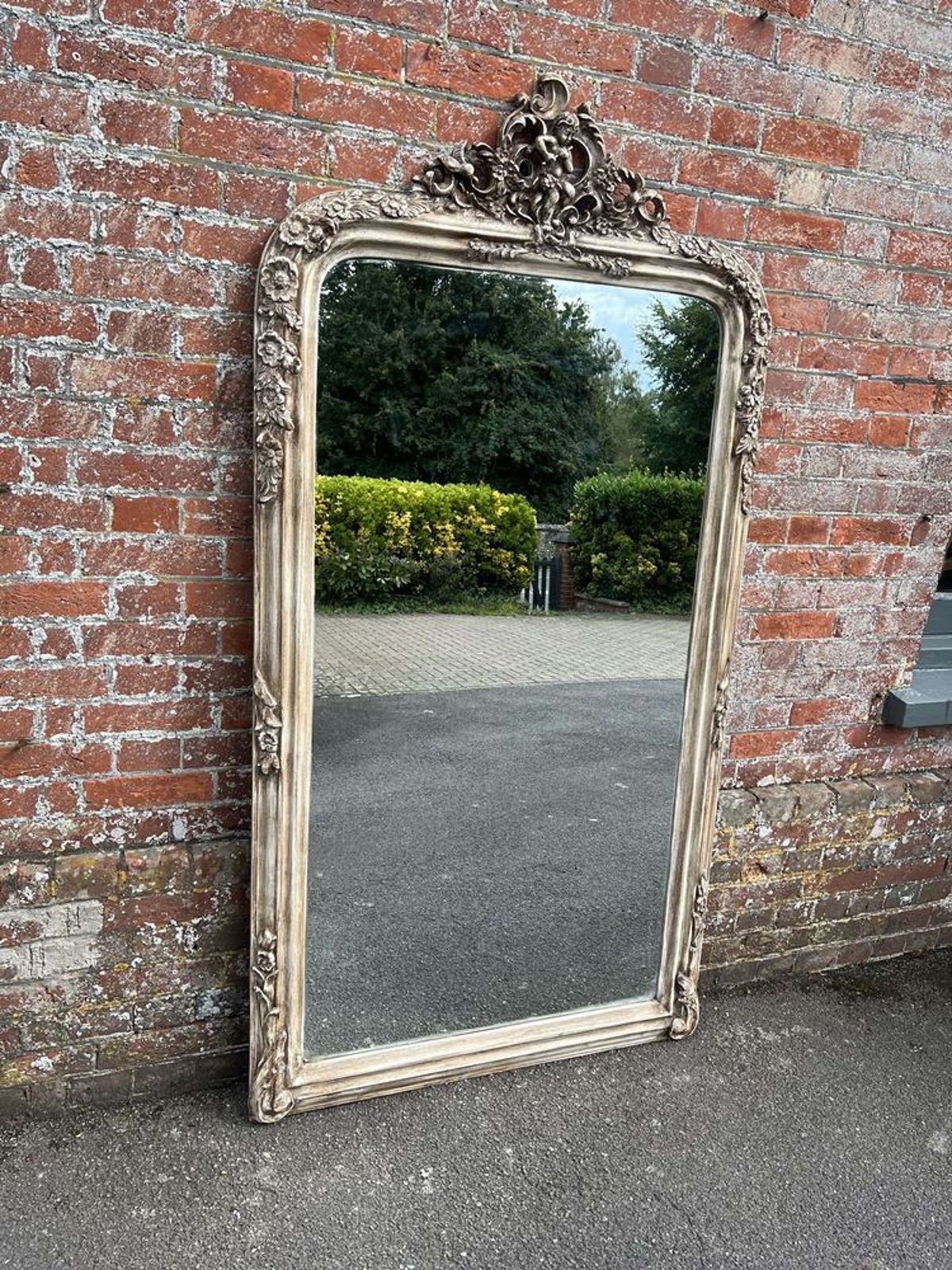 An Exceptional Large Early 20th C French Ornate Painted Mirror.