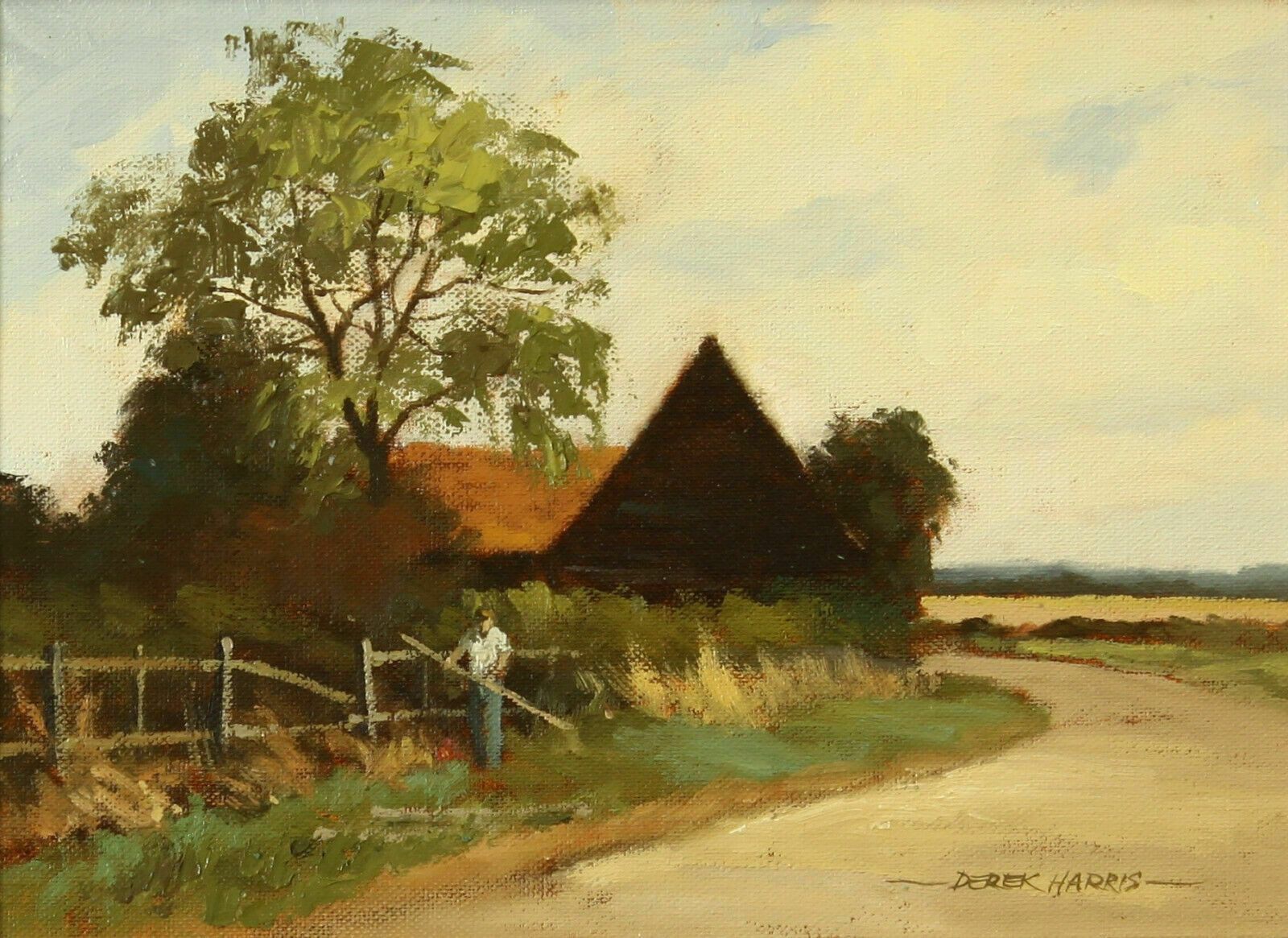 Oil On Board By Derek Harris. Titled "Fence Repairs, Essex Farm" photo furniture