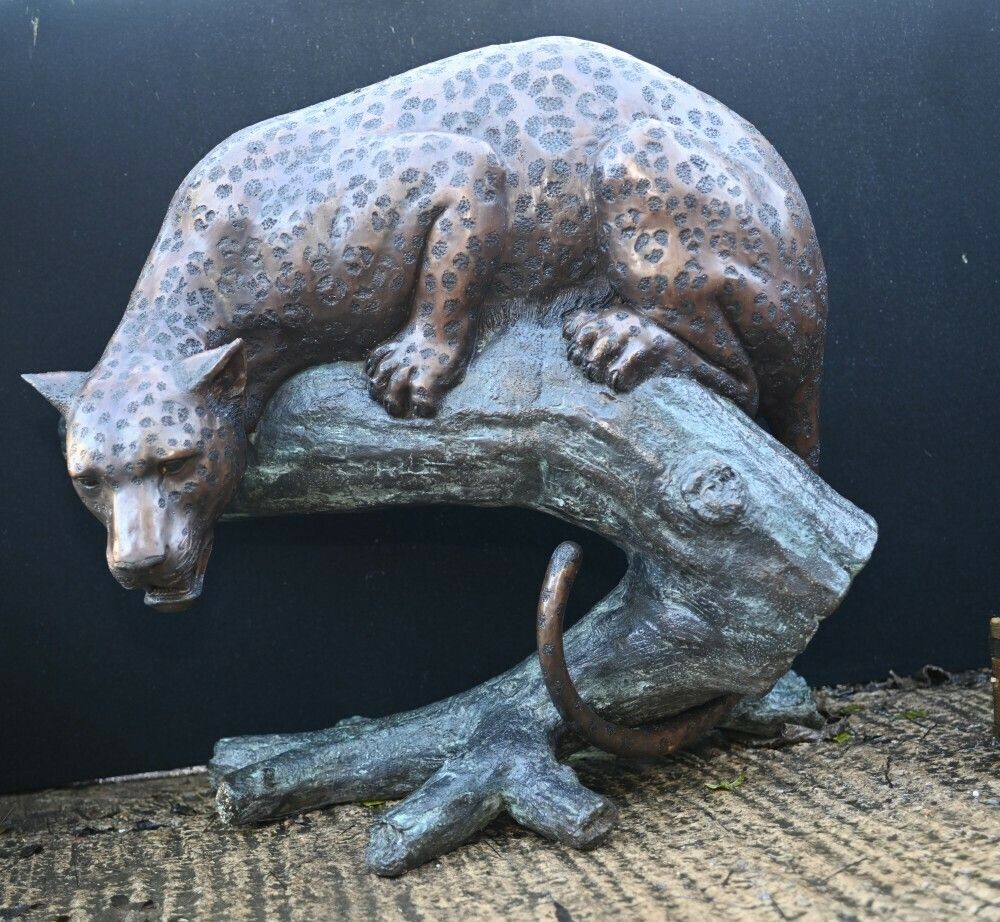 Large Bronze Panther Statue Garden Cat Sculpture photo for sale