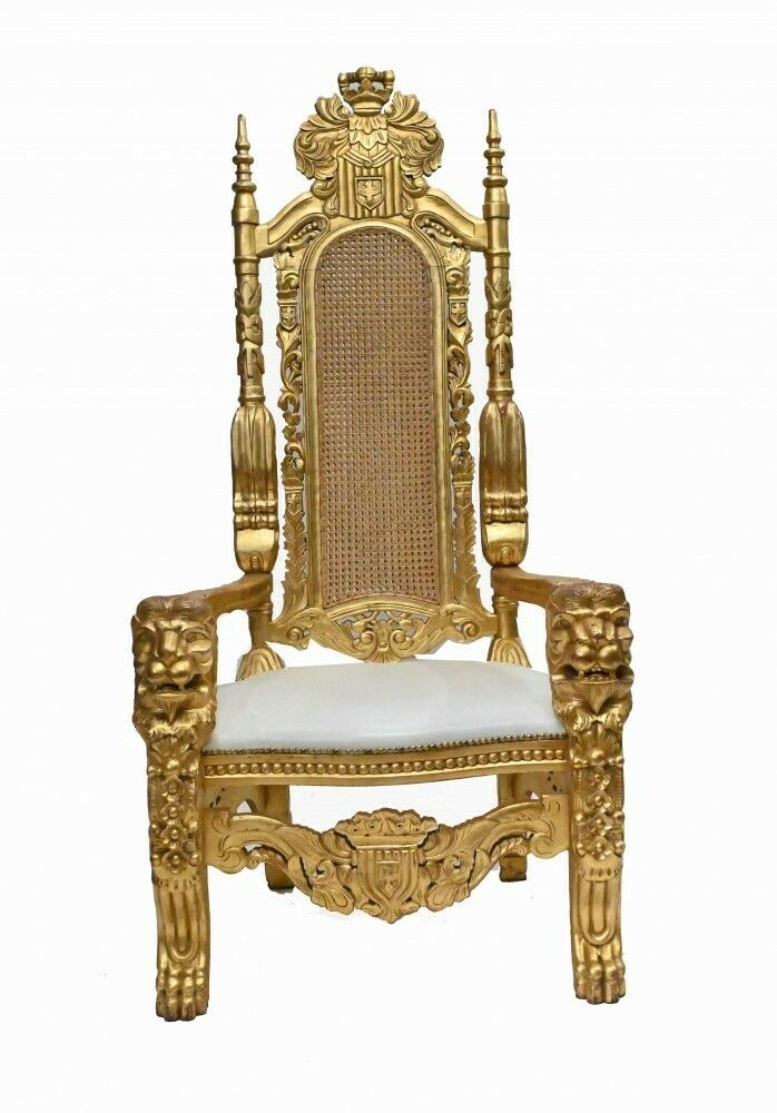 Pair Gilt Thrones Arm Chairs Hand Carved Lions Heads photo furniture