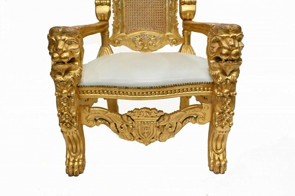 photo furniture Pair Gilt Thrones Arm Chairs Hand Carved Lions Heads