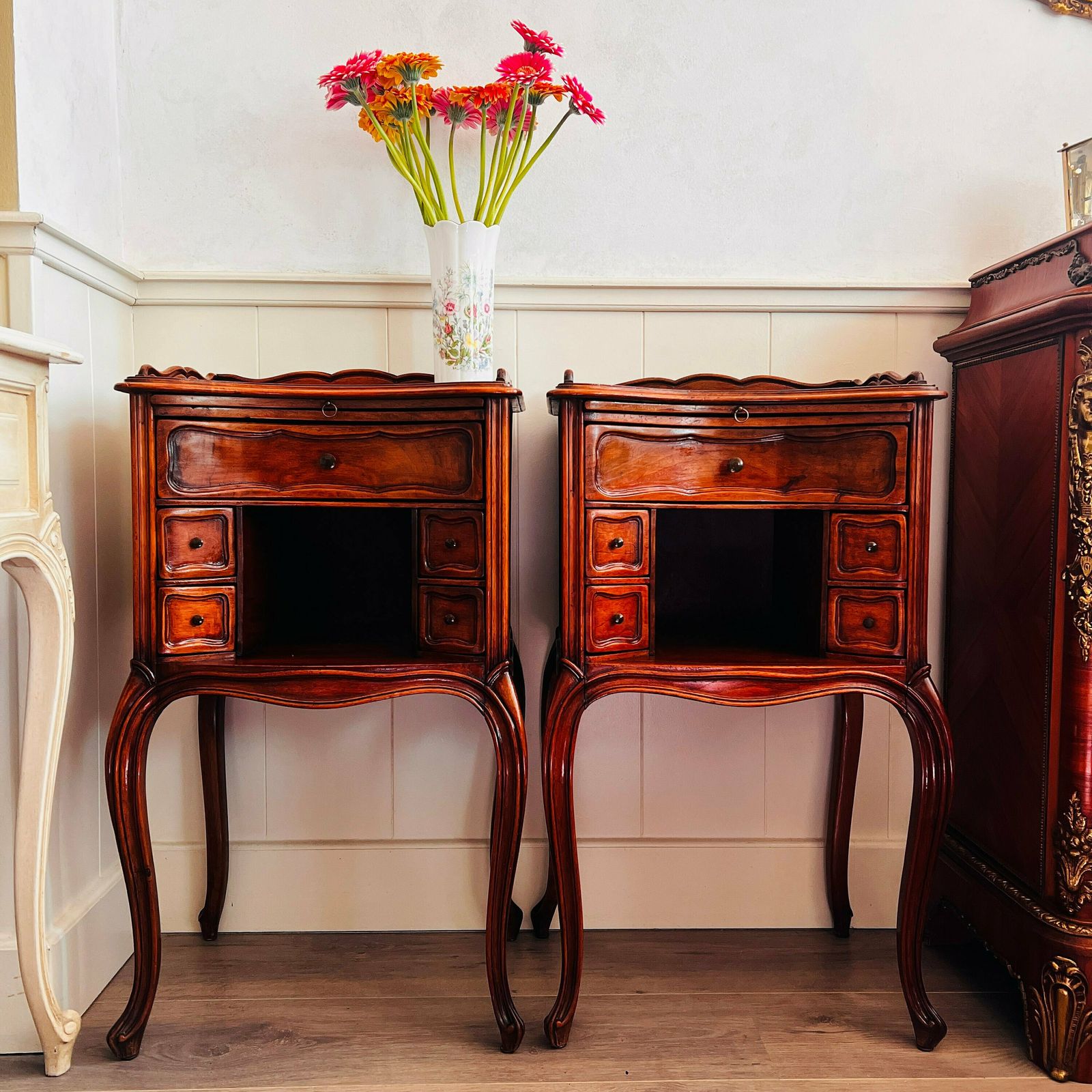 French Country Bedside Cabinets: Vintage Pair Of Nightstands With Drawers For Storage And Style, A Must Have