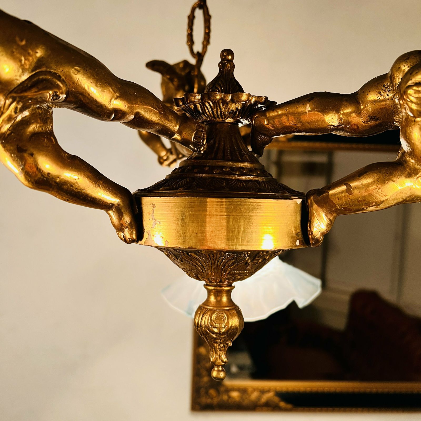 Stunning French 19th Century Bronze Chandelier With 3 Angels   Cherubs Holding Lights photo 2043.0