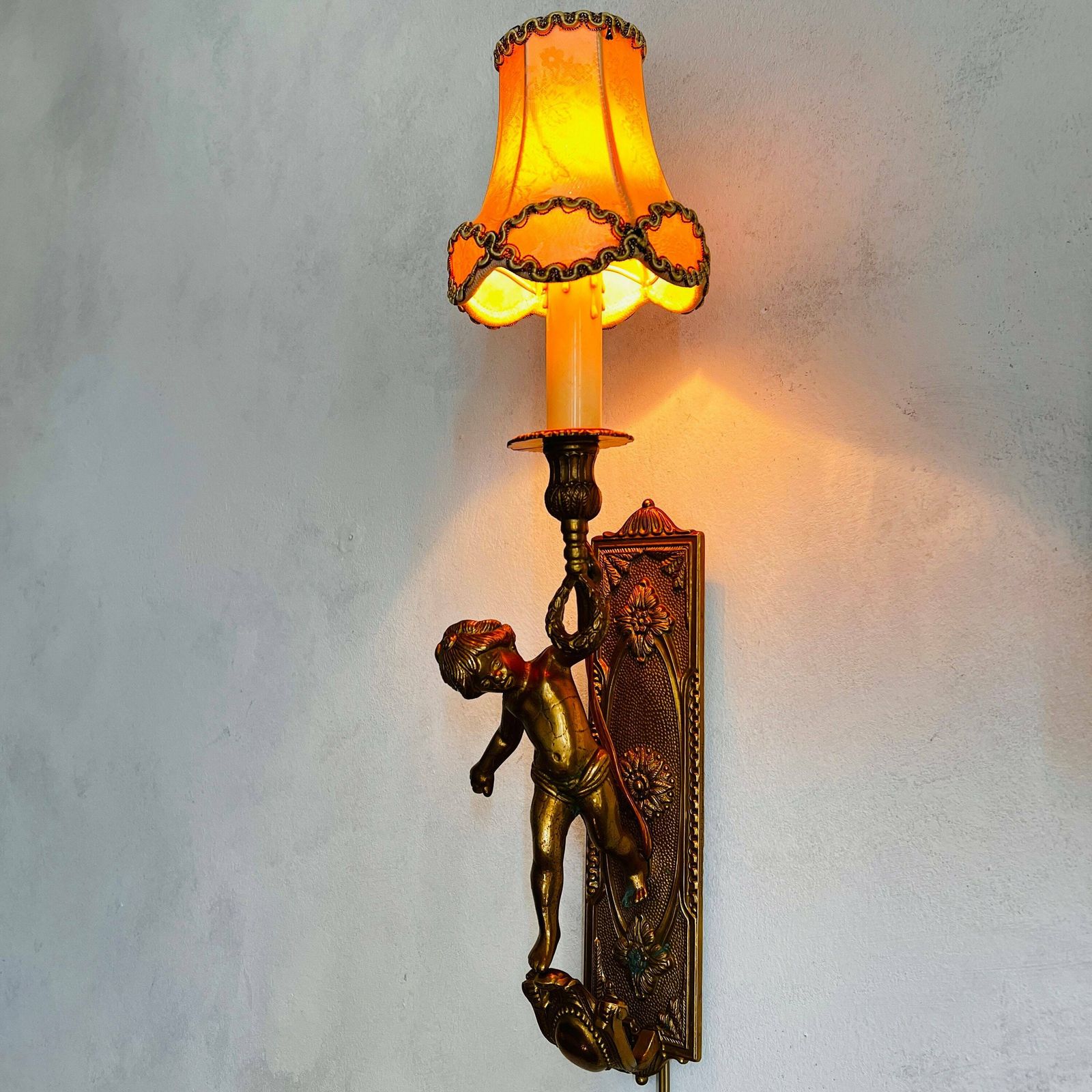 Old Pair Of Wall Cherubs/Putti Sconces, Bronze Brevettato, Cherub Wall Candleholders, Home Lighting photo furniture