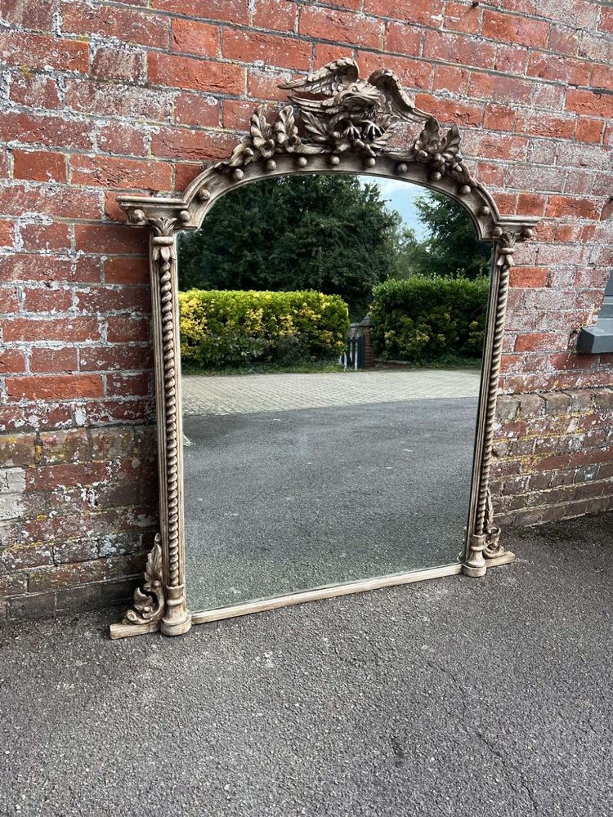 A Fabulous Large Antique English 19th C Painted Overmantle Mirror.