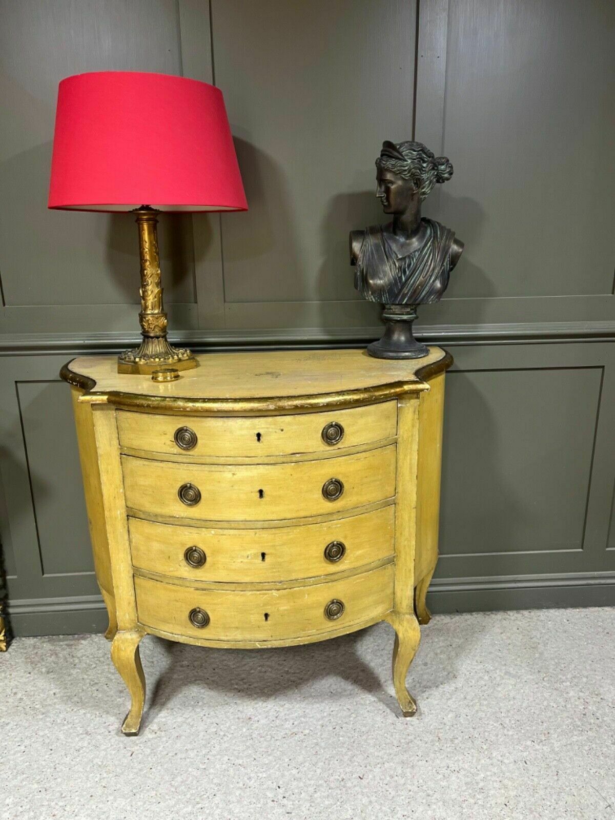 Antique Painted Chest Of Drawers Italian Origin Gilded Banding Late 1890’s photo vinterior