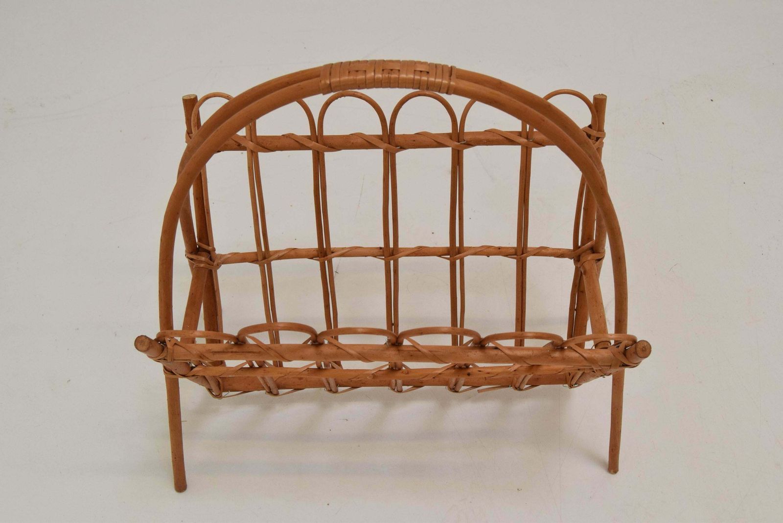 Vintage Rattan And Bamboo Magazine Holder, Czechoslovakia, 1970's. photo for sale