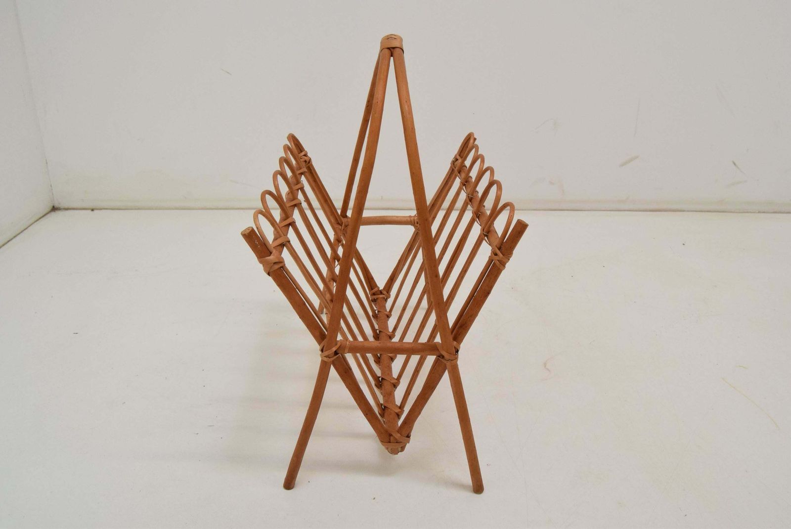 293.0 Vintage Rattan And Bamboo Magazine Holder, Czechoslovakia, 1970's. photo
