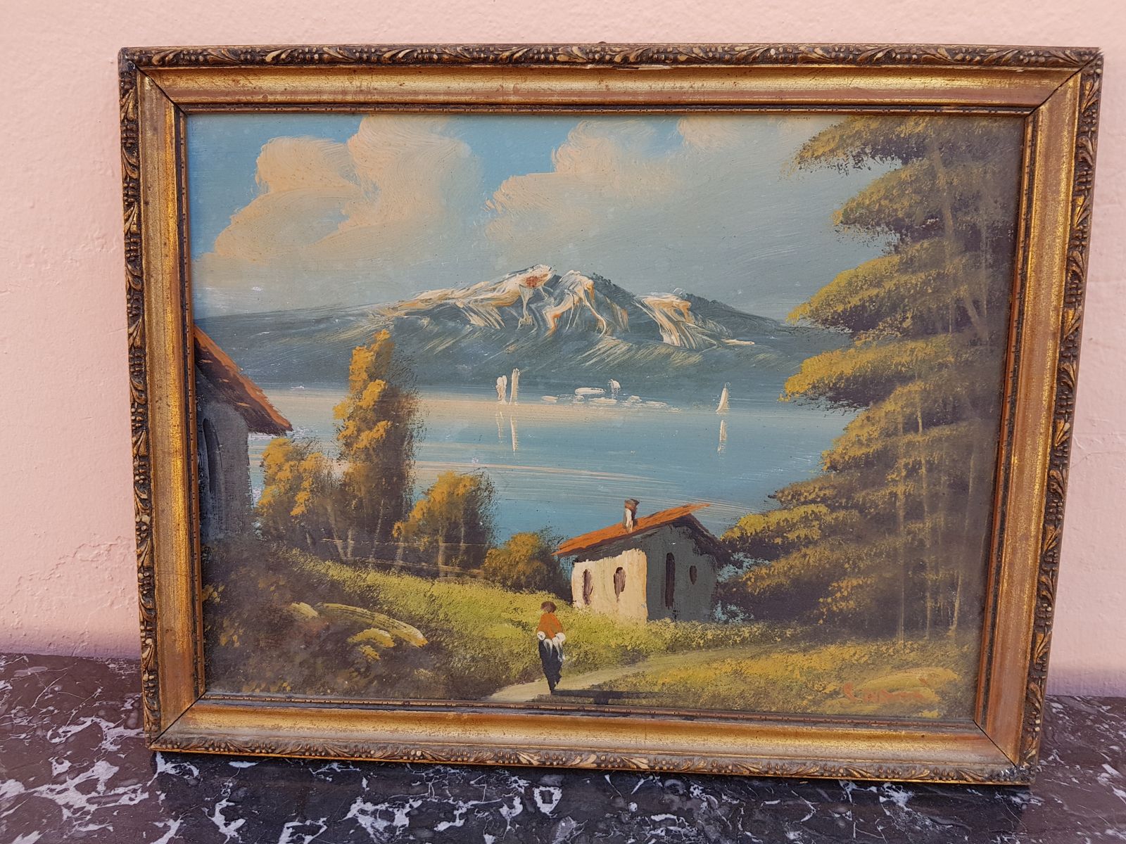 Beautiful Painting   Lake In The Woods   Oil On Canvas photo vinterior
