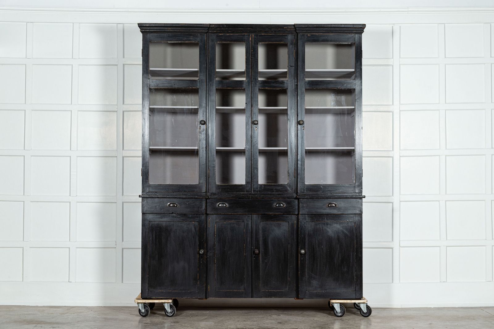 19thc English Pine Breakfront Housekeepers Cabinet