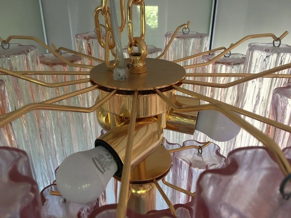 Chandelier Murano Glass Tronchi Like Venini Style In Pink Color photo furniture