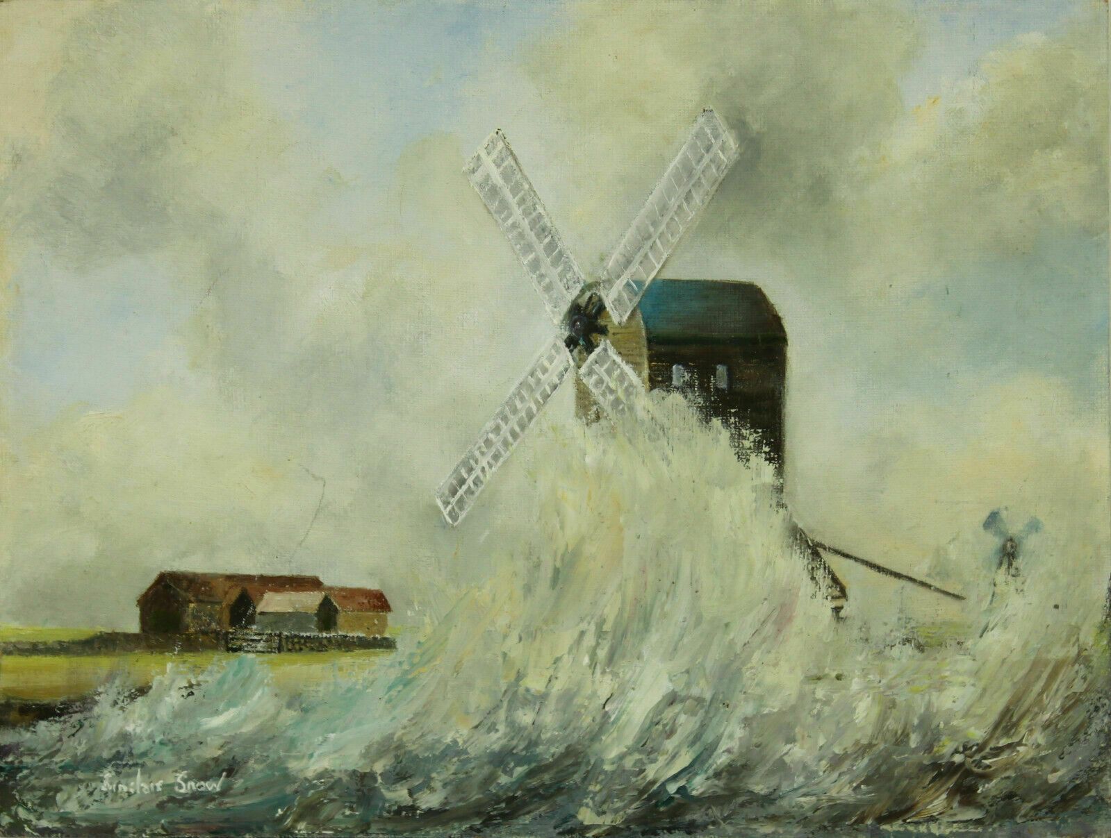 Oil On Board By Sinclair Snow. Timber Clad Mill In A Storm
