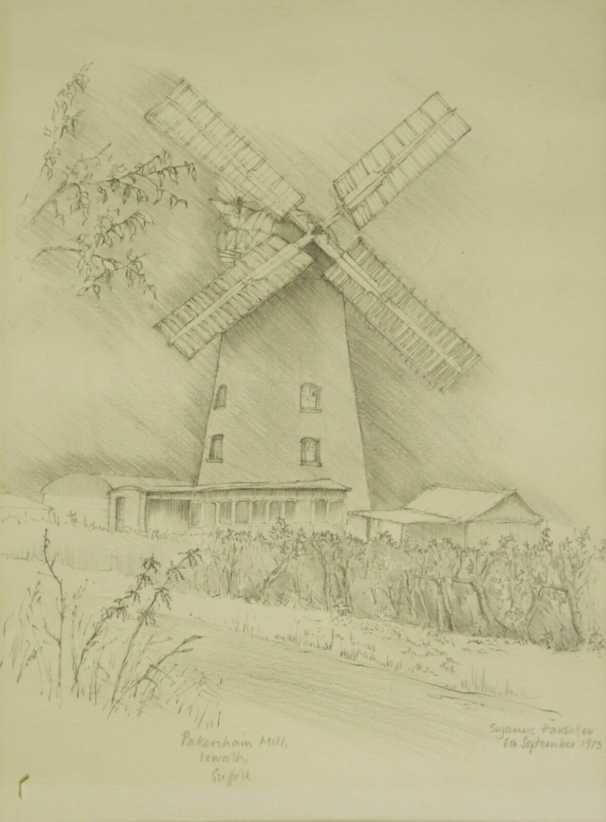 Pencil Sketch By Suzanne Hardicker. Titled "Pakenham Mill, Ixworth, Suffolk" photo furniture
