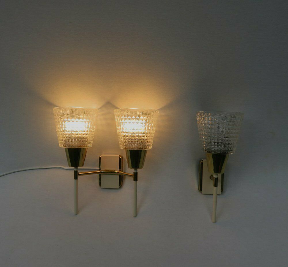 photo for sale Elegant Wall Lights Torches, 50s, Brass, Beige, Glass, 1950s, Set Of 2