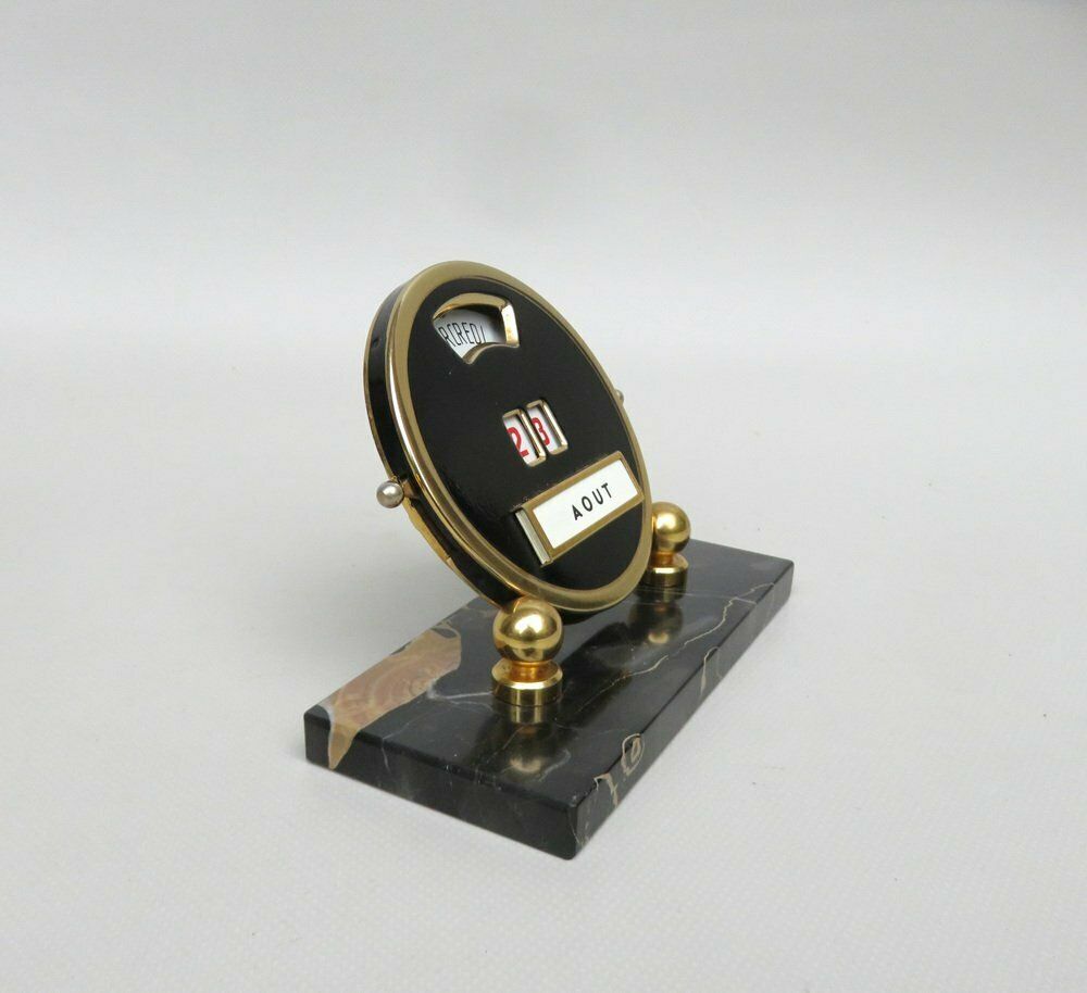 Black And Gilt Eternal Calendar With Marble Base From Mistral, France, 1920s photo for sale
