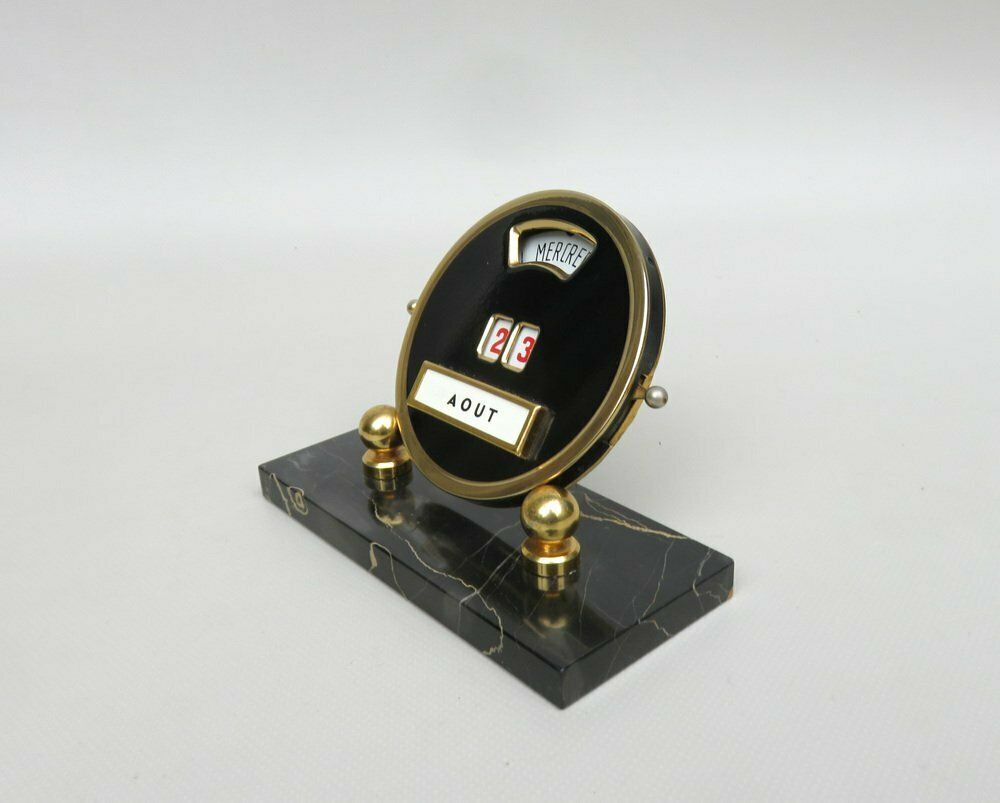 Black And Gilt Eternal Calendar With Marble Base From Mistral, France, 1920s photo Home Decor