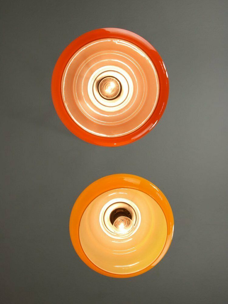 Mid Century Italian Glass And Brass Pendant Lamps, Set Of 2 photo for sale